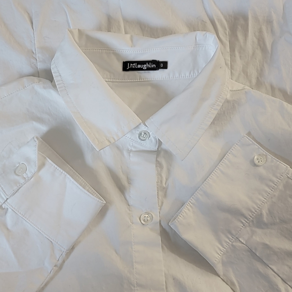 NWOT 0 J McLaughlin Old Money Quiet Luxury Formal Professional White Button Down